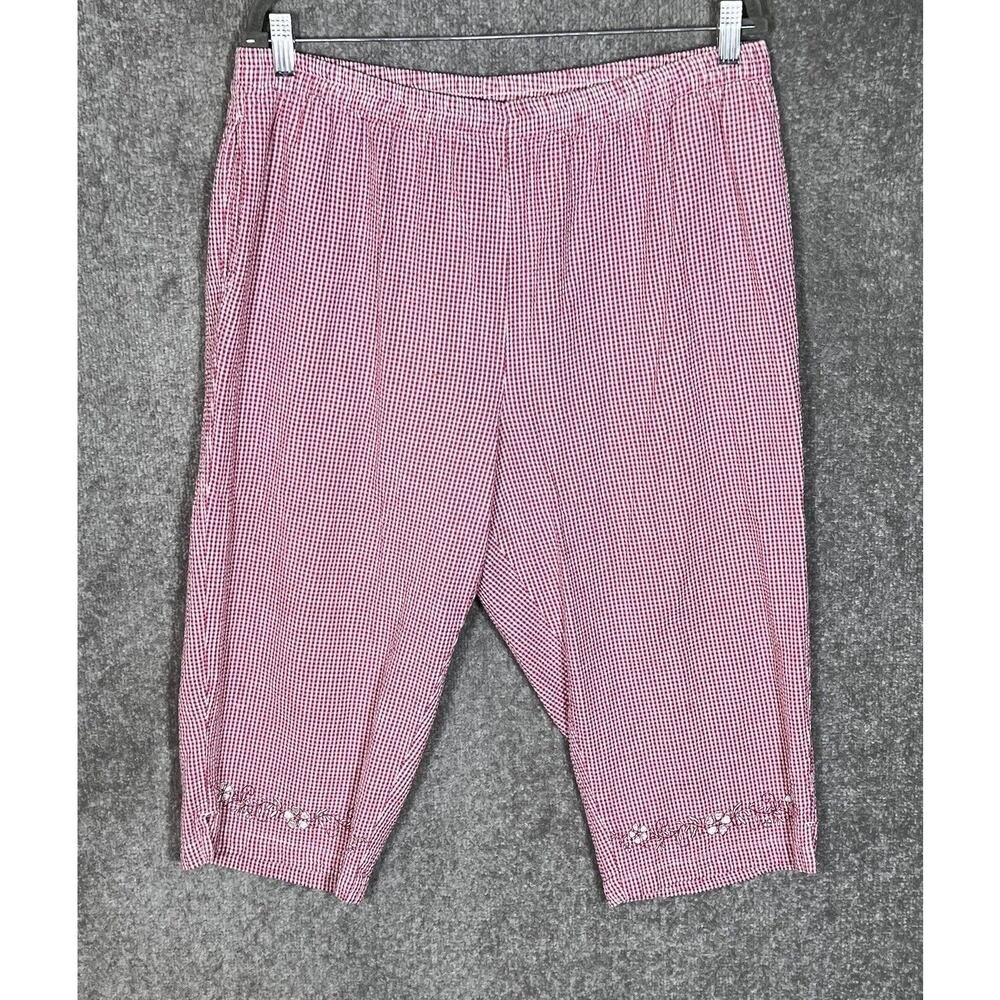 Essentials By Maggie Seersucker Capri Pants Womens Size 18/20W Floral Embroidery